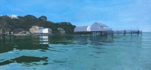 Rick Matear Cliff and Pier in Morning Sun acrylic on linen 87.5x184cm 2015 sold
