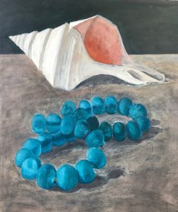 Rick Matear Glass Weights and Shell oil on linen 66 x 57 cm 2017 $3,000