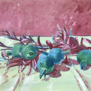 Rick Matear Green Pomegranates oil on paper 32x40cm 2017 $1,500