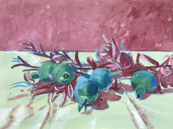 Rick Matear Green Pomegranates oil on paper 32x40cm 2017 $1,500
