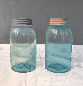 Rick Matear Large Blue Jars oil on linen 36x36cm 2107 $1,000
