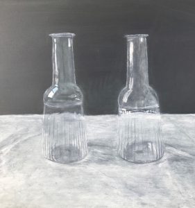 Rick Matear Two Glass Bottles oil on linen 41x41cm 2017 $1,250